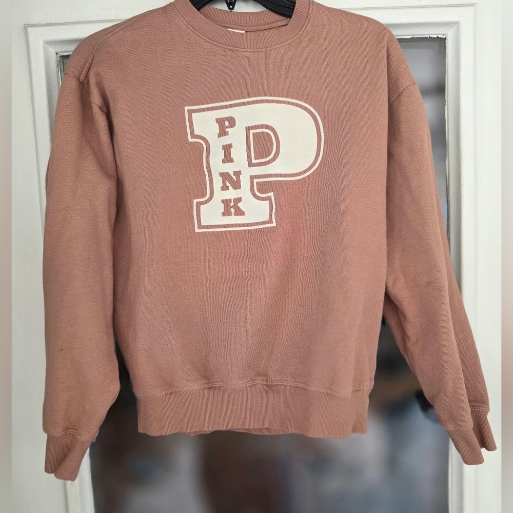 PINK Victoria's Secret Ivy Logo Crewneck Sweatshirt Toffee Sz Small